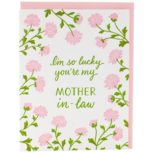 Smudge Ink Greeting Card - Pink Mums Mother In Law