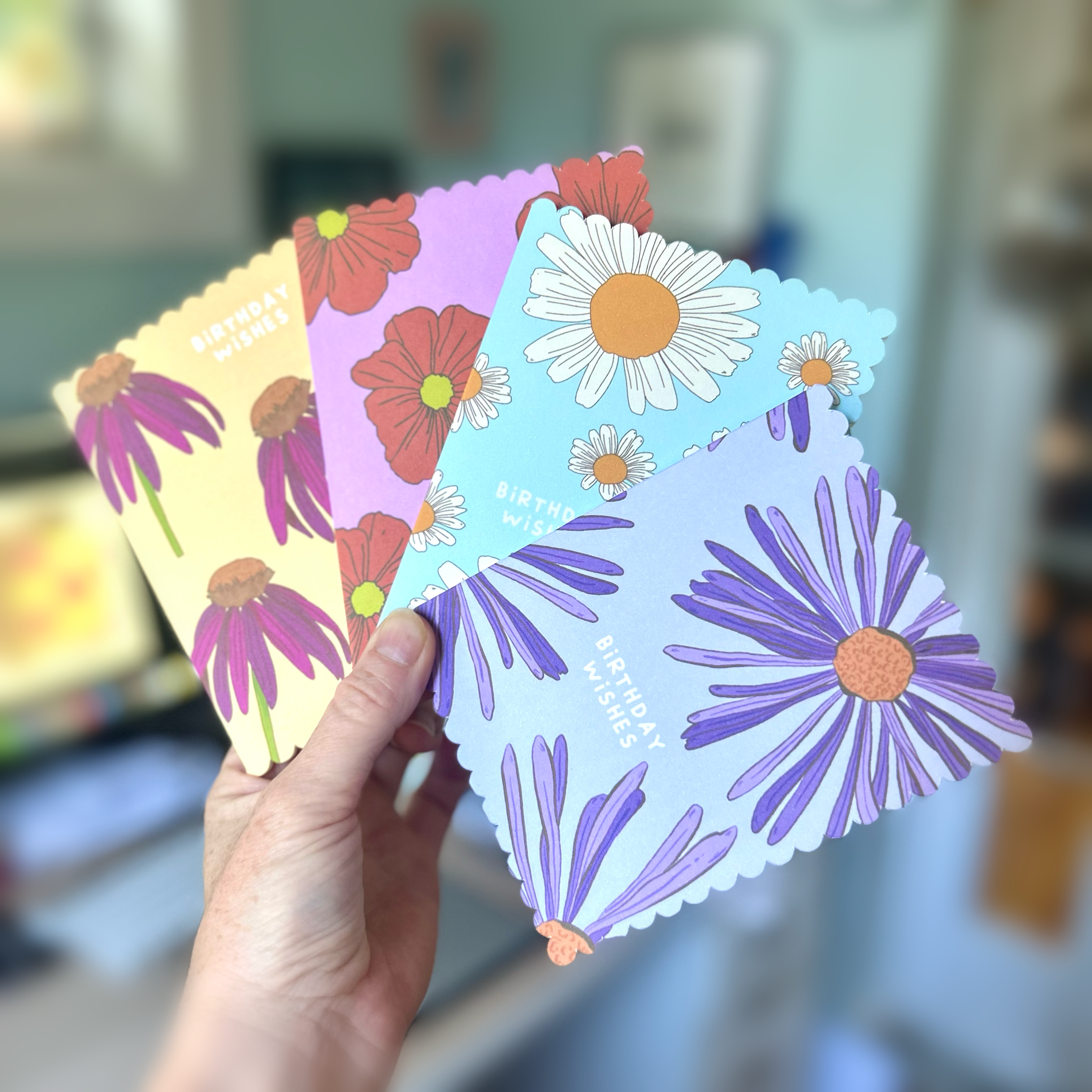 Greeting Card - Birthday Wishes Scalloped Edge Cone Flower