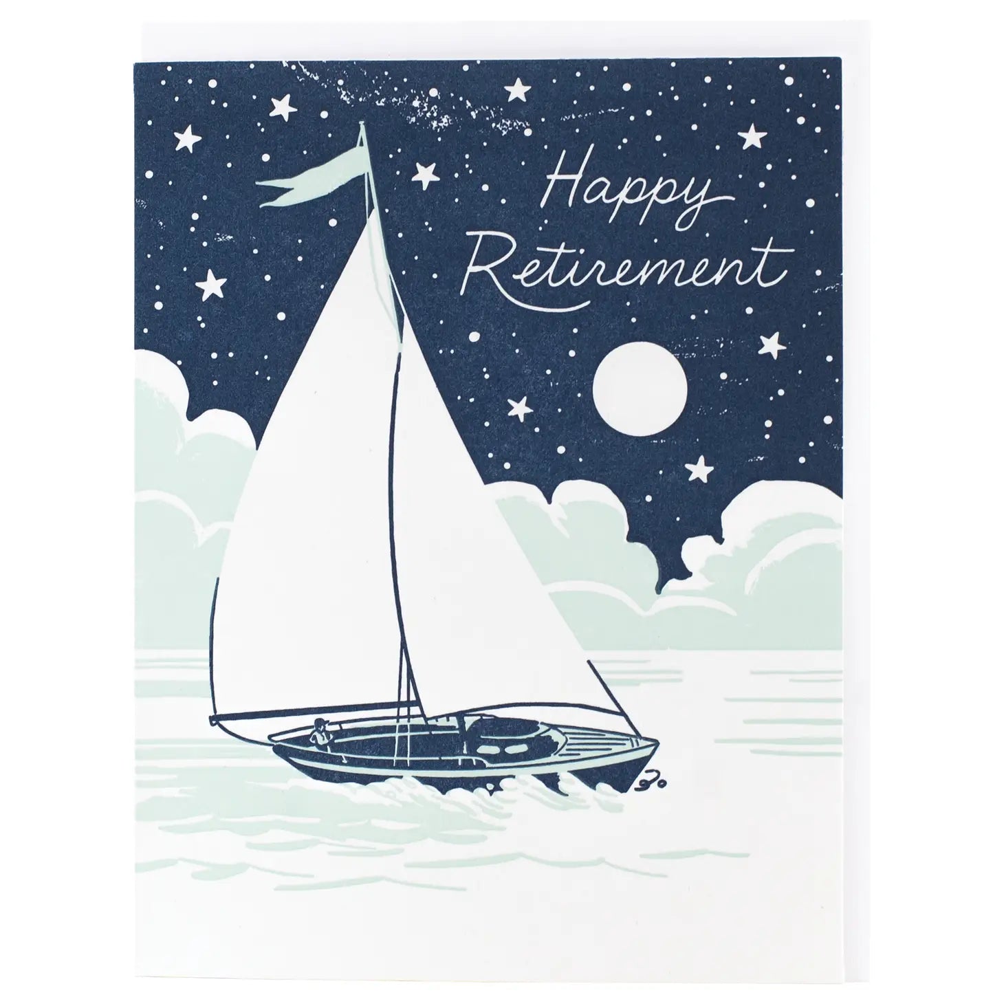 Smudge Ink Greeting Card - Nighttime Sailboat Retirement