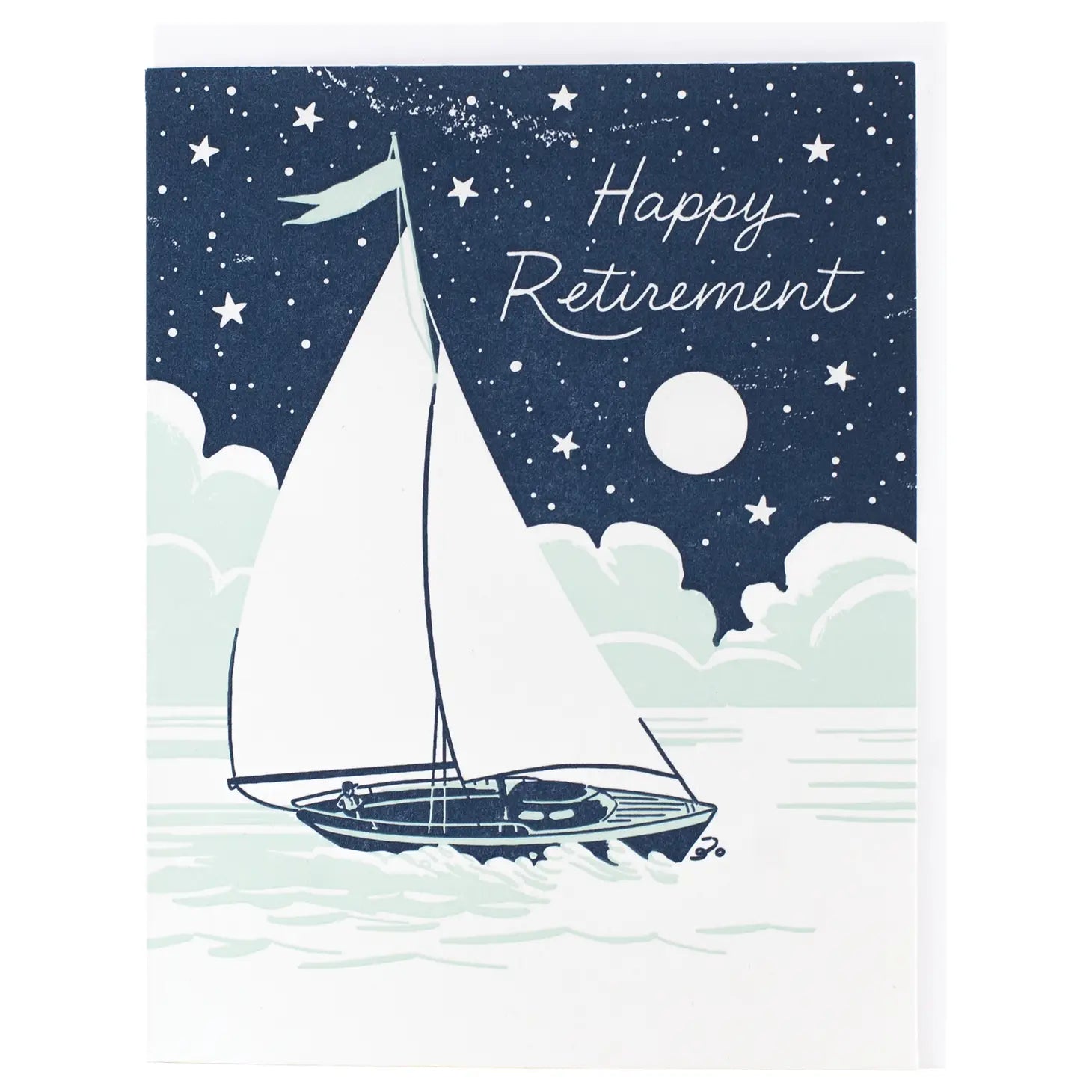 Smudge Ink Greeting Card - Nighttime Sailboat Retirement