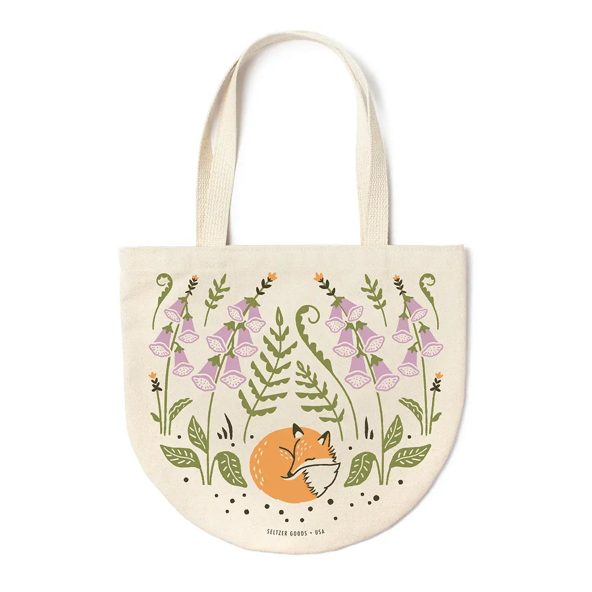 Foxy Foxglove Round Canvas Tote