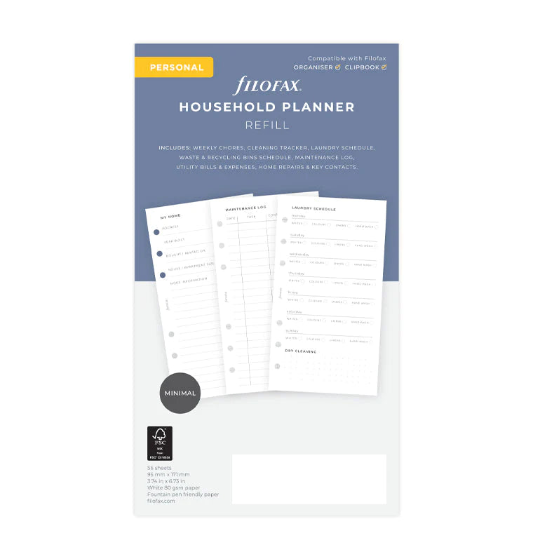 Filofax Refill - Personal Household Planner - White