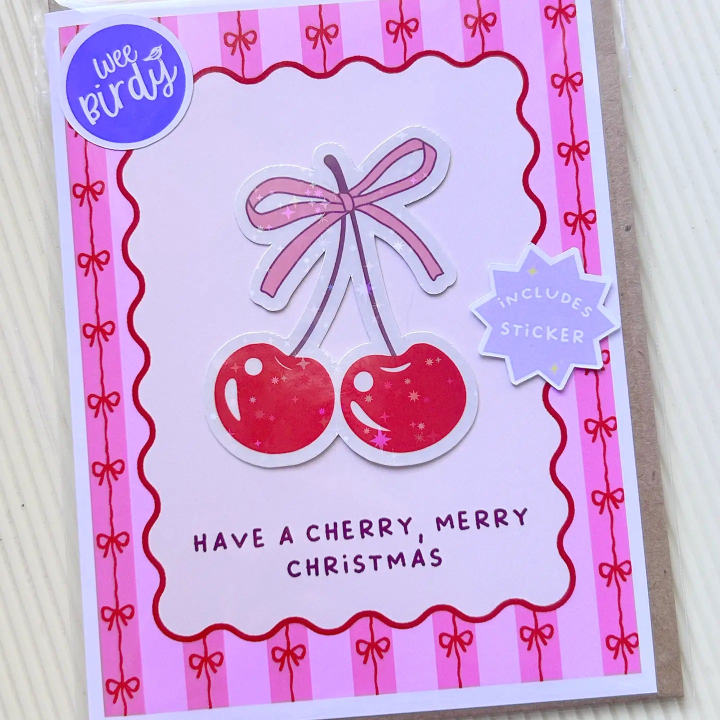 Greeting Card with Sticker - Sparkly Cherry