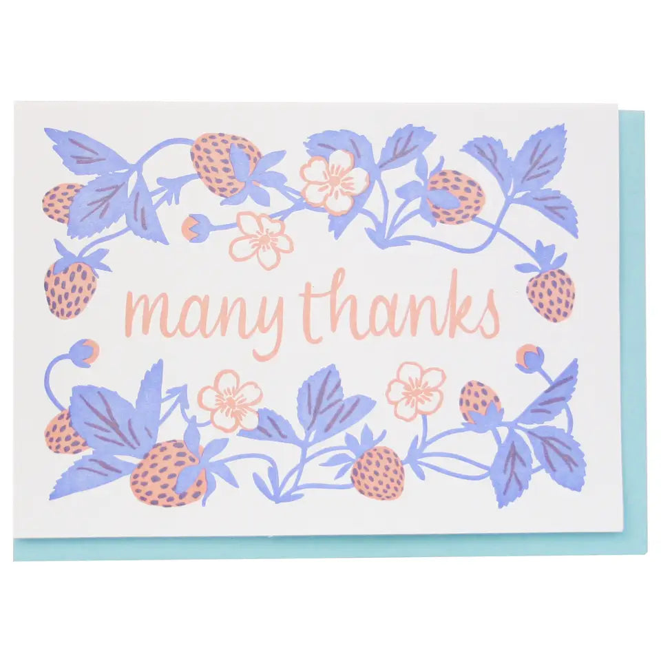 Smudge Ink Greeting Card - Strawberry Many Thanks