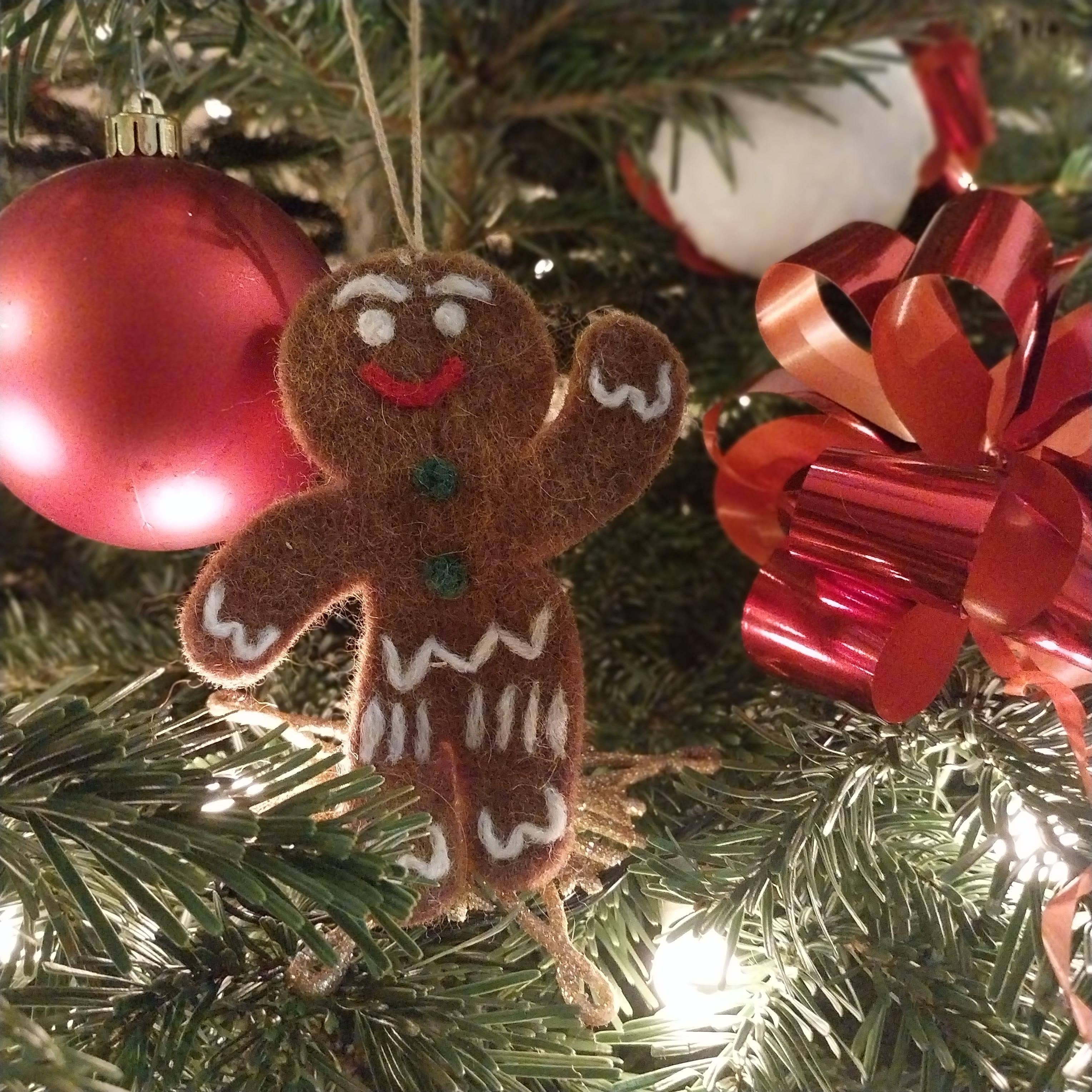 Handmade Felt Ornament - Jolly Gingerbread Man
