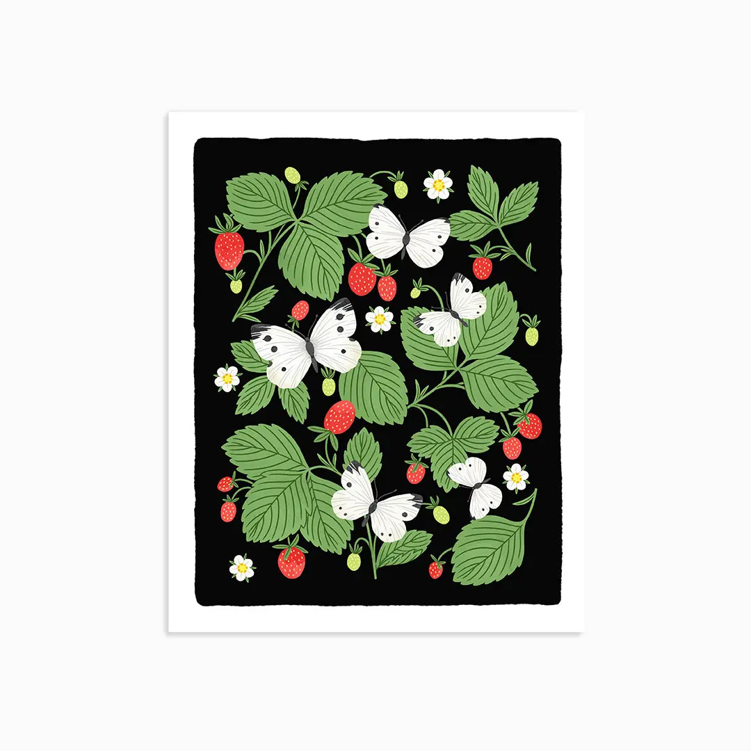 Art Print - 8x10 Strawberries and Butterflies