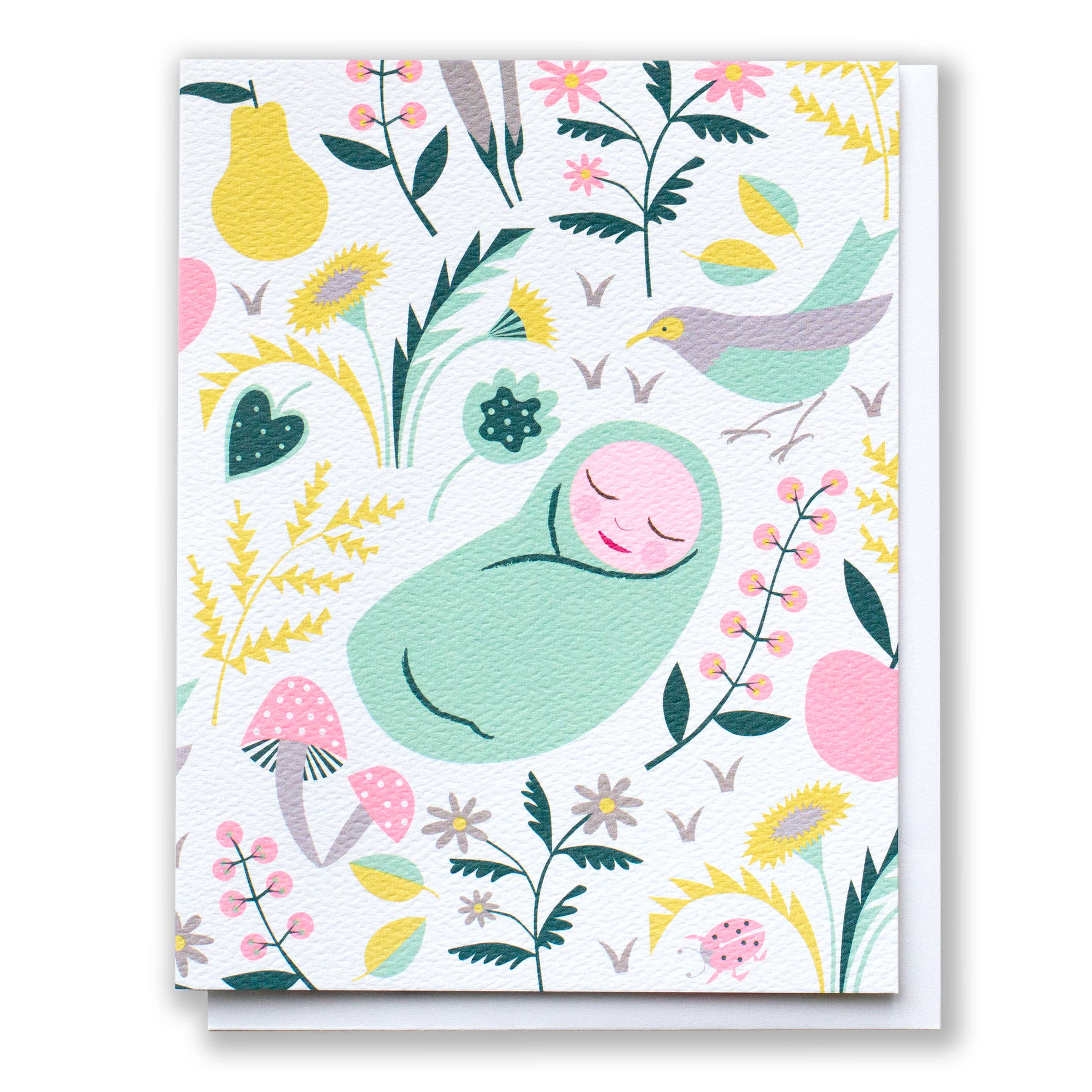 Greeting Card - Welcome Sweet Wonder Baby in a Meadow
