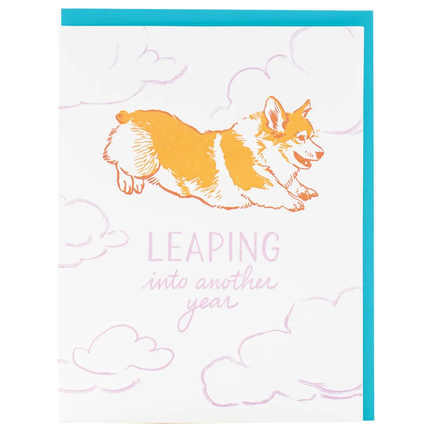 Smudge Ink Greeting Card - Corgi Leaping