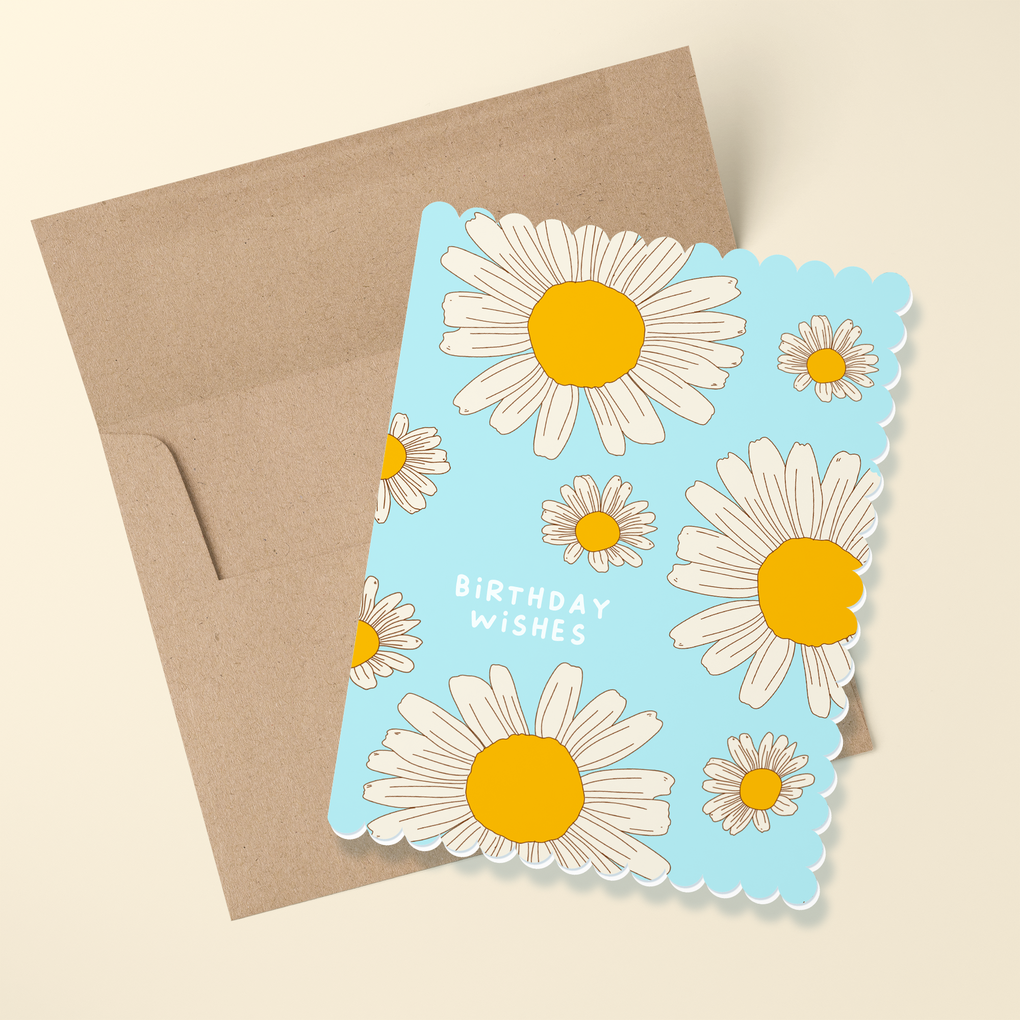 Greeting Card - Birthday Wishes Scalloped Edge Daisy
