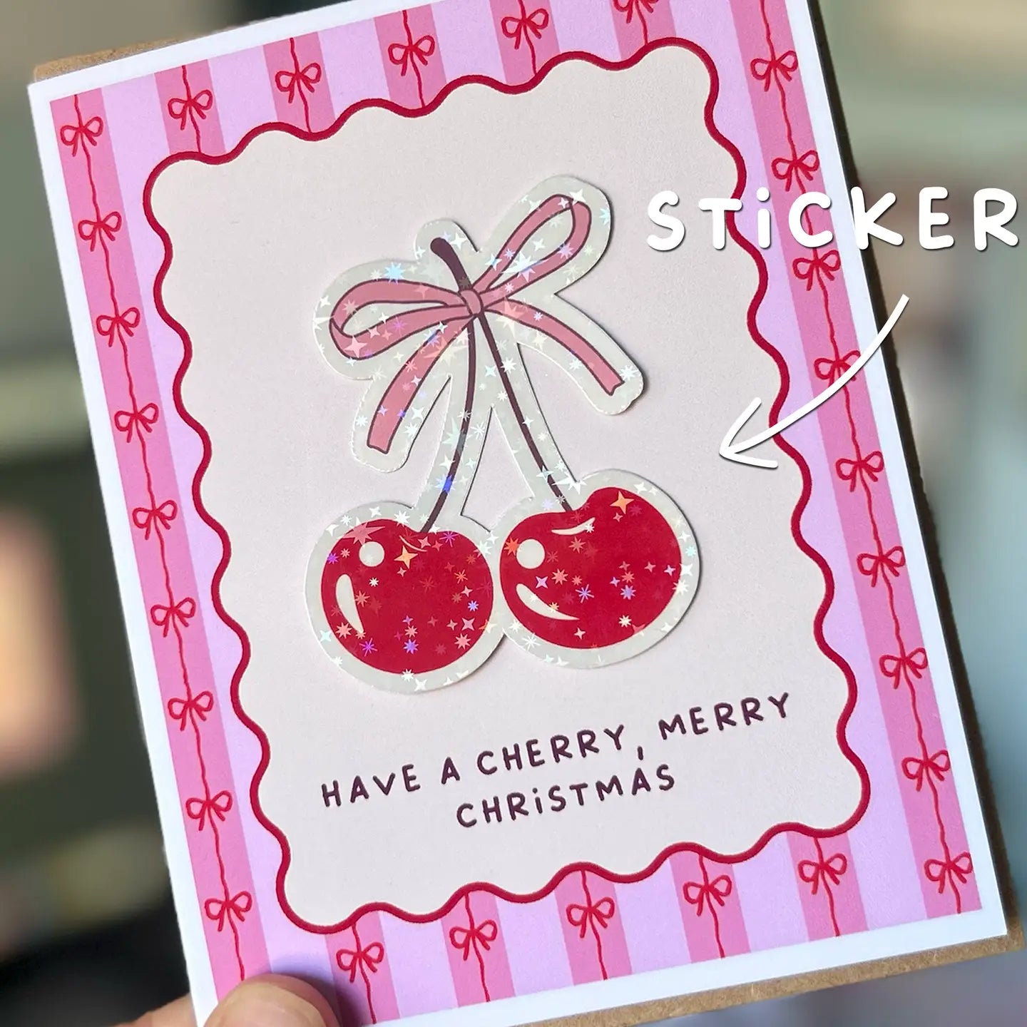 Greeting Card with Sticker - Sparkly Cherry