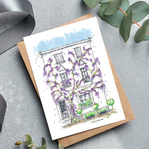 Downtown Sketcher Greeting Card - White Building With Purple Wisteria