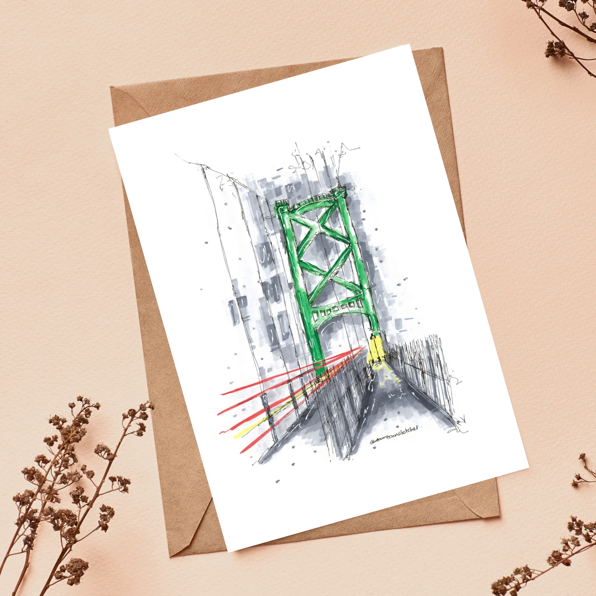 Downtown Sketcher Greeting Card - Halifax MacDonald Bridge