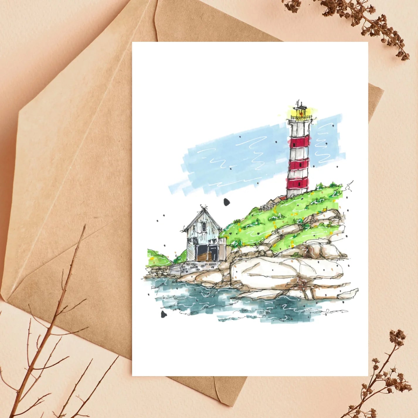 Downtown Sketcher Greeting Card - Sambro Island Lighthouse