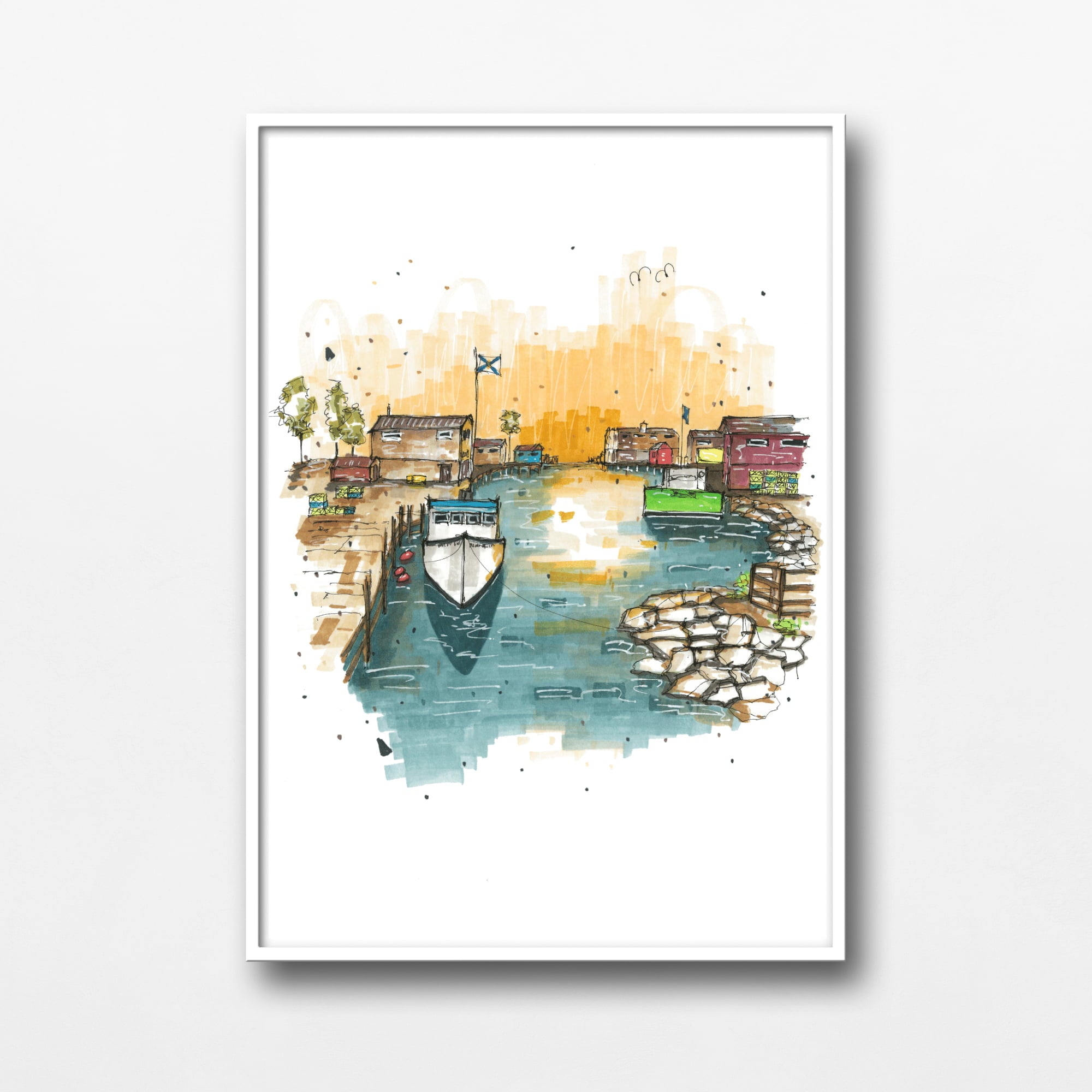 Downtown Sketcher Art Print - Fisherman's Cove Fishing Boat 8"x10"