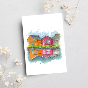 Downtown Sketcher Greeting Card - Fisherman's Cove Reflections
