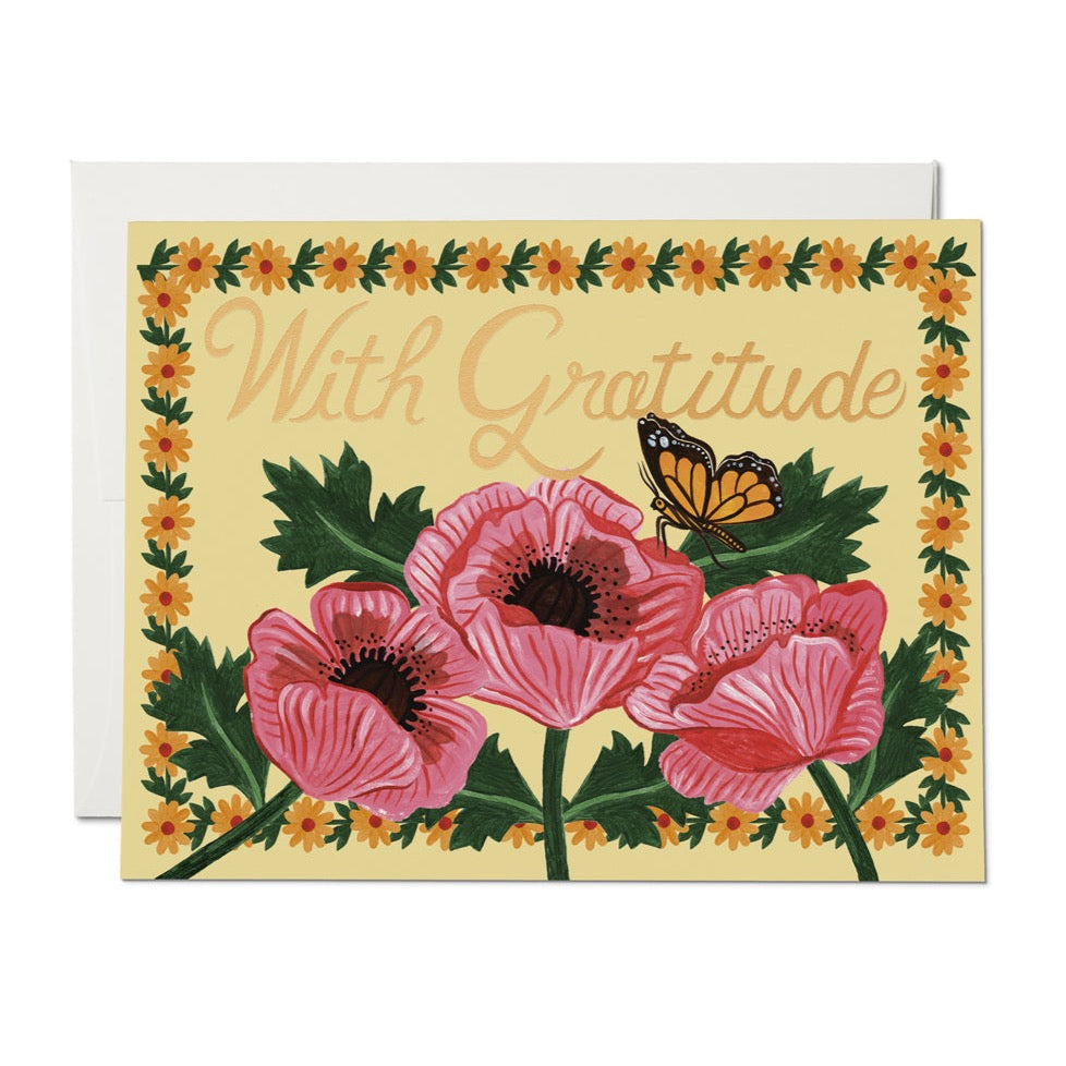 Red Cap Cards Greeting Card - With Gratitude Poppies
