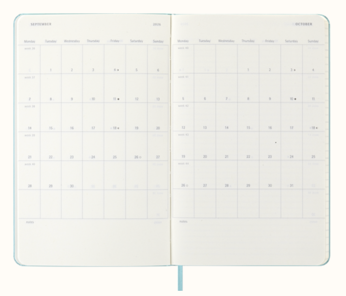 Moleskine 2026 Large Weekly Planner - Aquamarine, Hard Cover