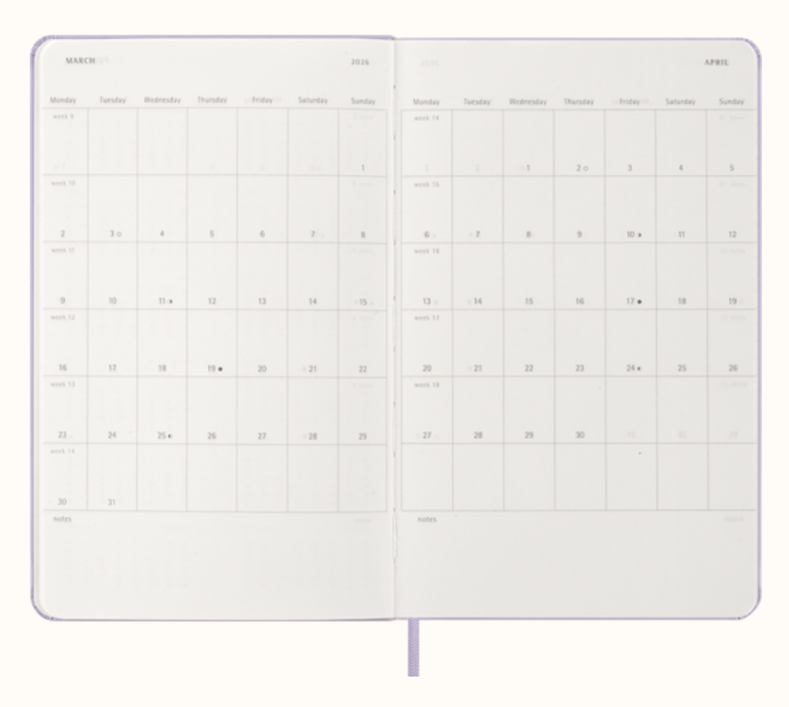 Moleskine 2026 Large Daily Planner - Lilac, Hard Cover