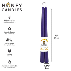 12" Taper Beeswax Candles - Violet