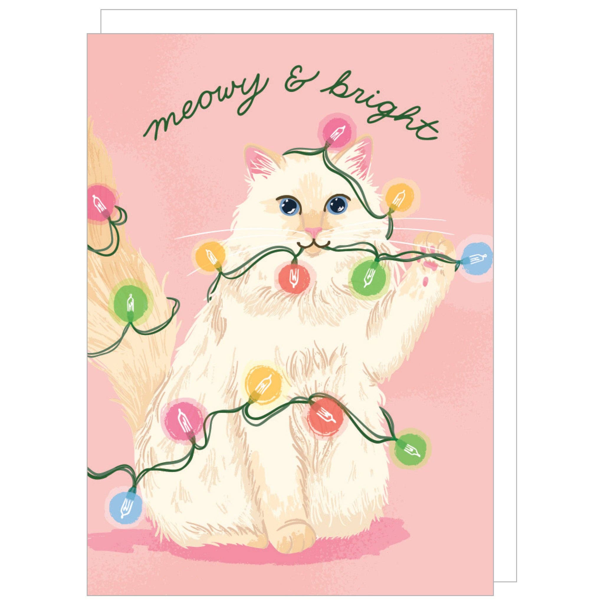 Greeting Card - Fluffy Cat & Twinkle Lights Holiday