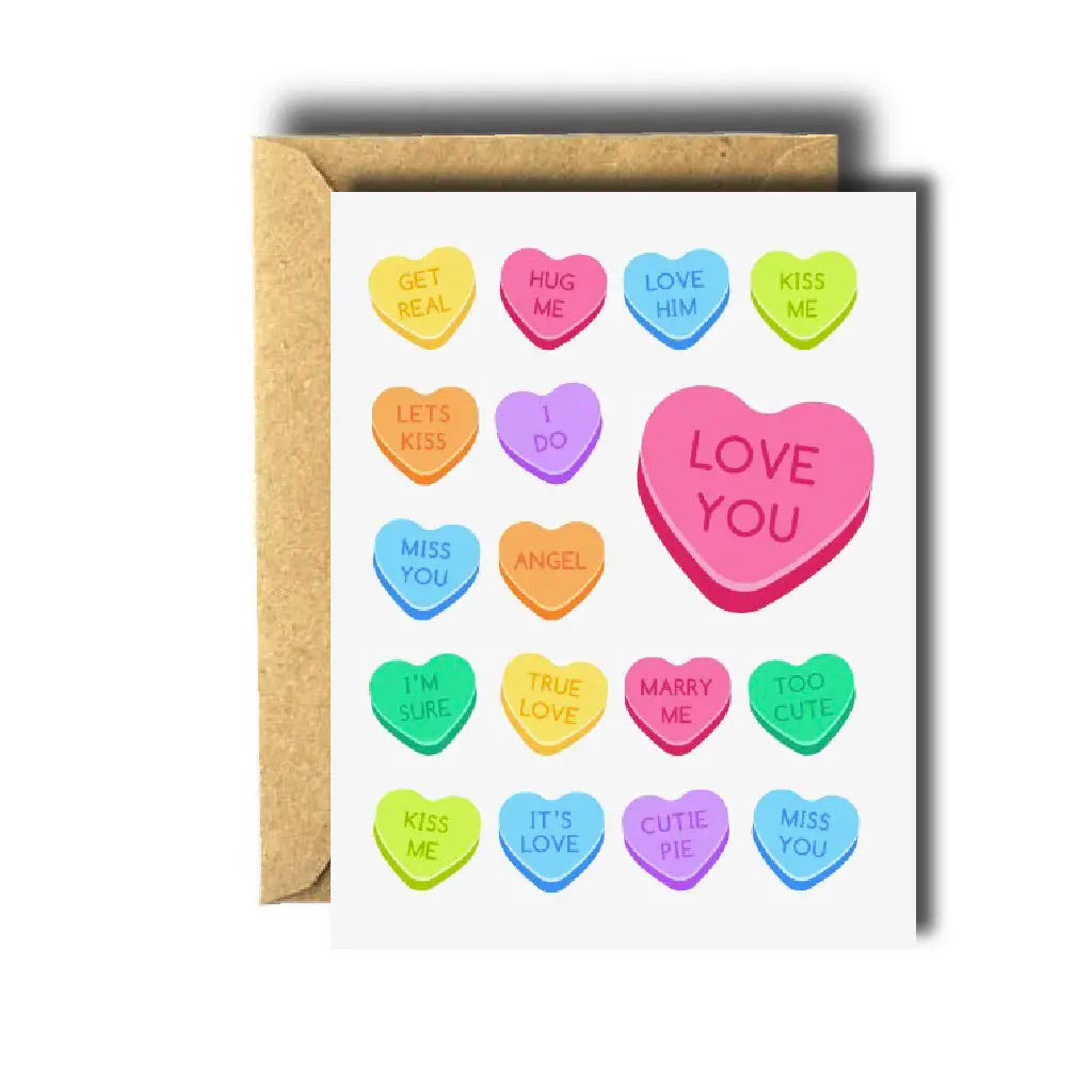 Bee Unique Greeting Card - Candy Hearts