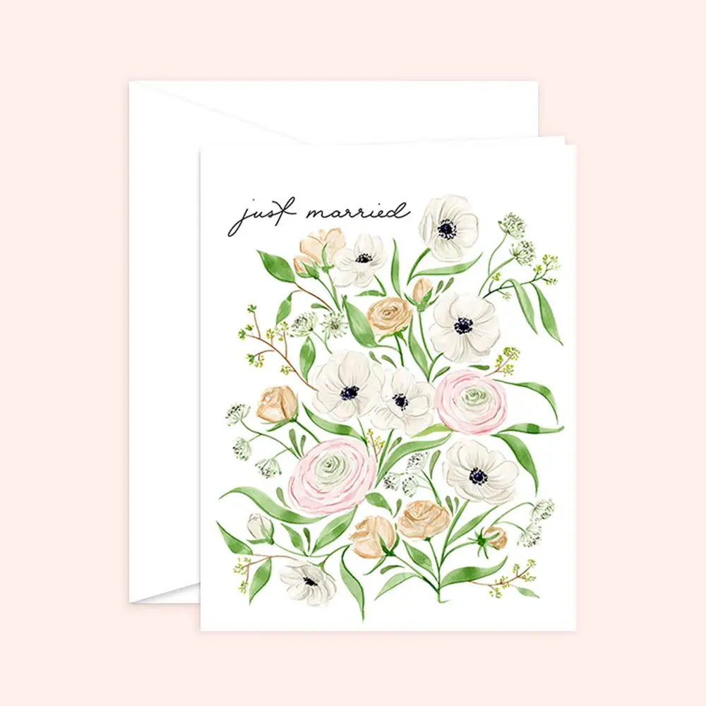 Greeting Card - Just Married Flower White