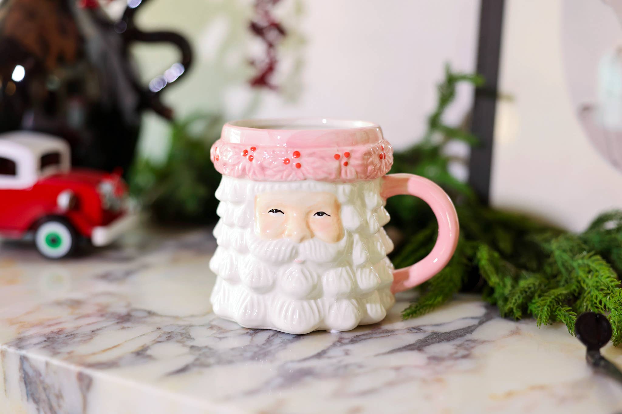 Ceramic Mug - 18 oz Pink Santa