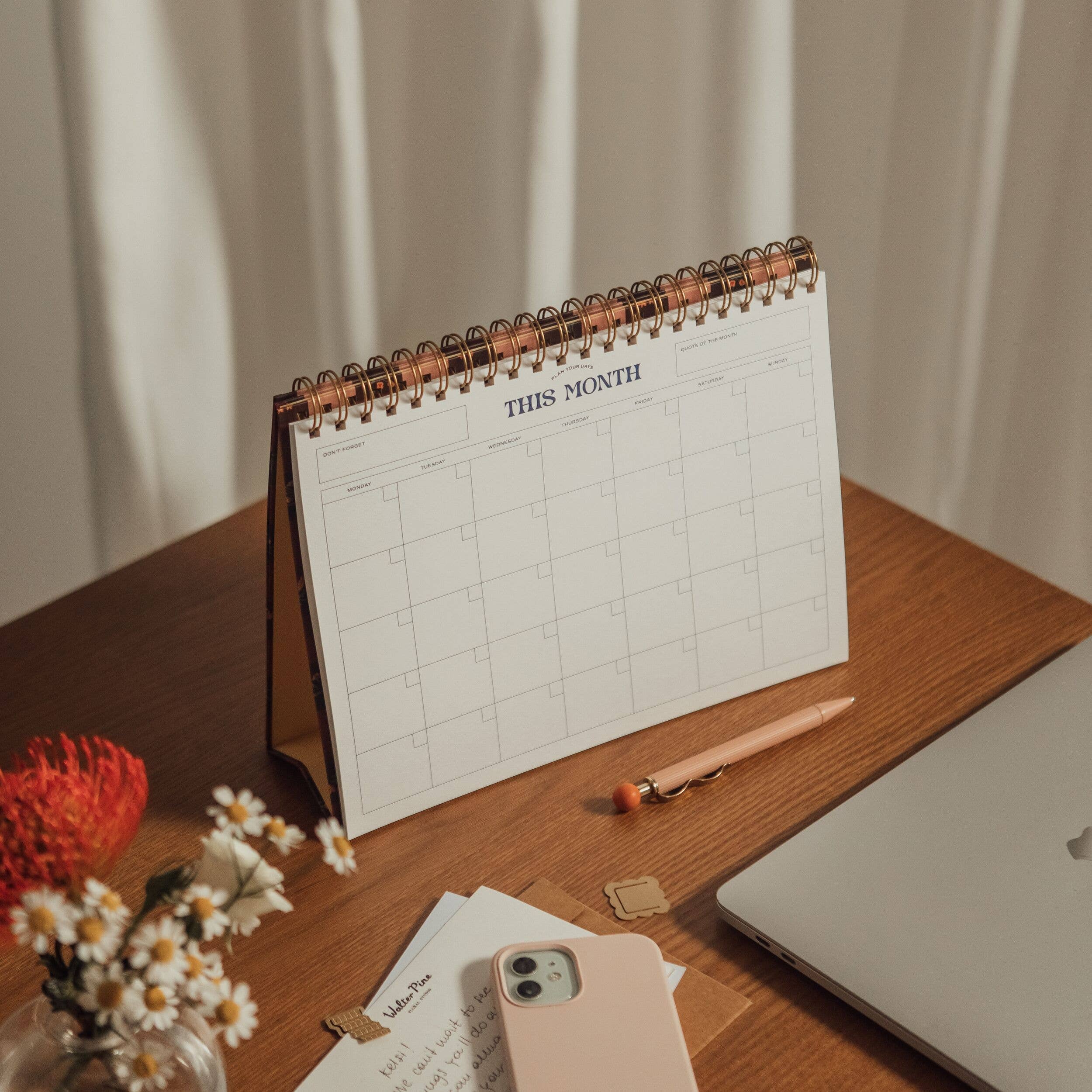 Undated Monthly Desk Pad - Floral Gingham