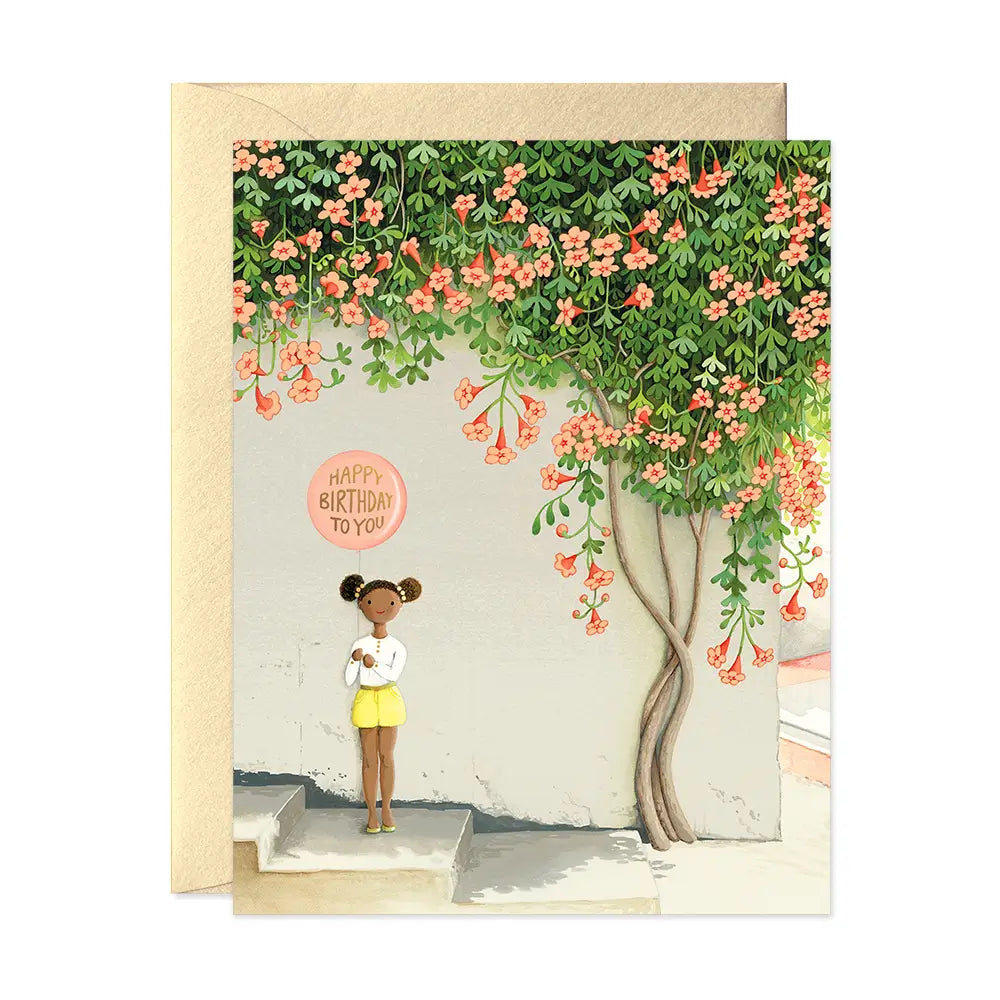 JooJoo Paper Greeting Card - Girl Under Vines Birthday