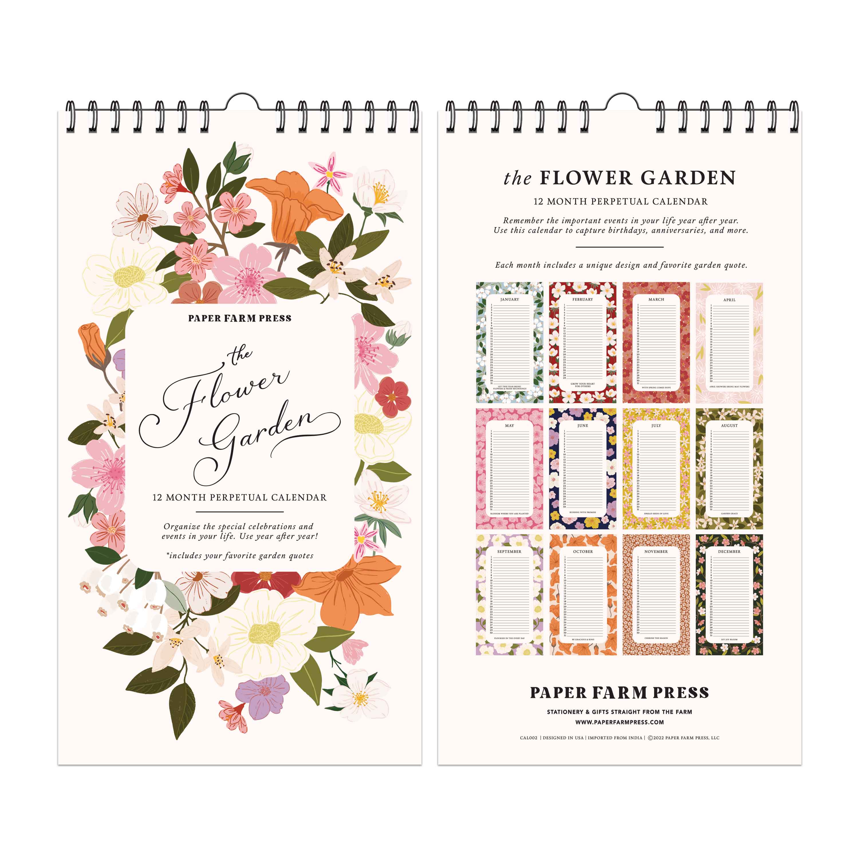12-Month Perpetual Calendar - The Flower Garden