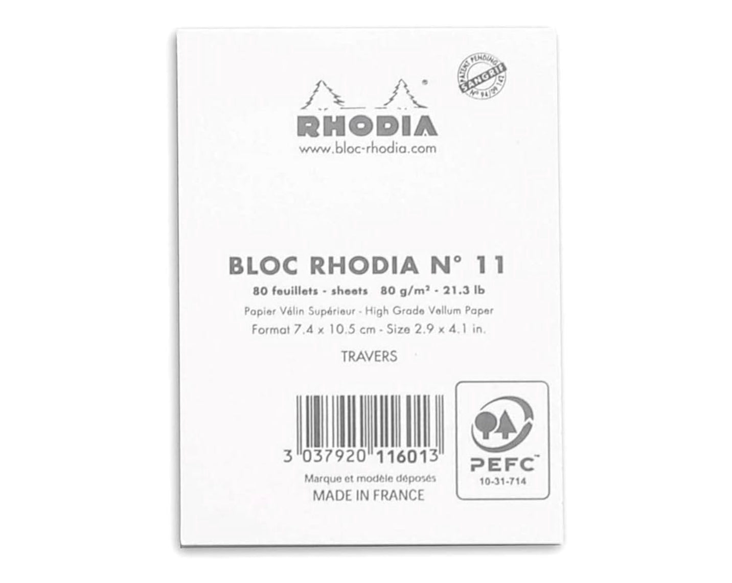 Rhodia Notepad Stapled N° 11 Lined - White