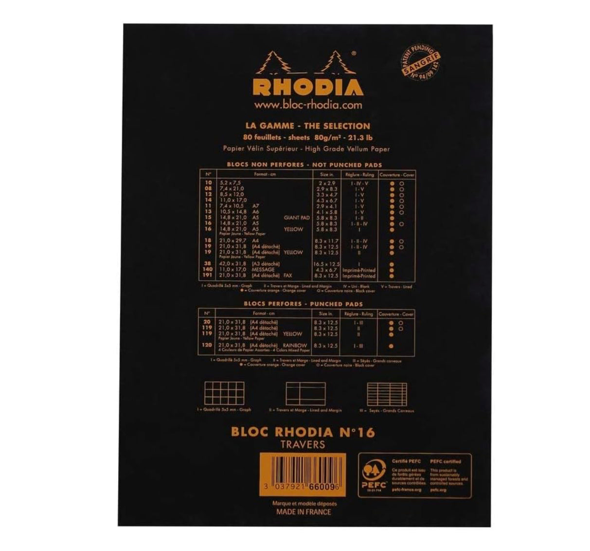 Rhodia Notepad Stapled N° 16 Lined/Margin - Black