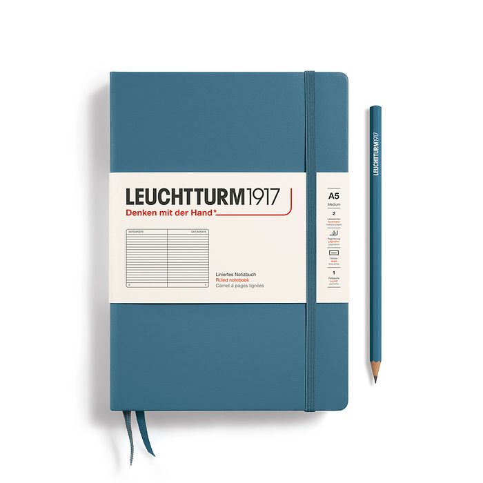 LEUCHTTURM1917 Notebook Medium Hard Cover - Stone Blue, Ruled