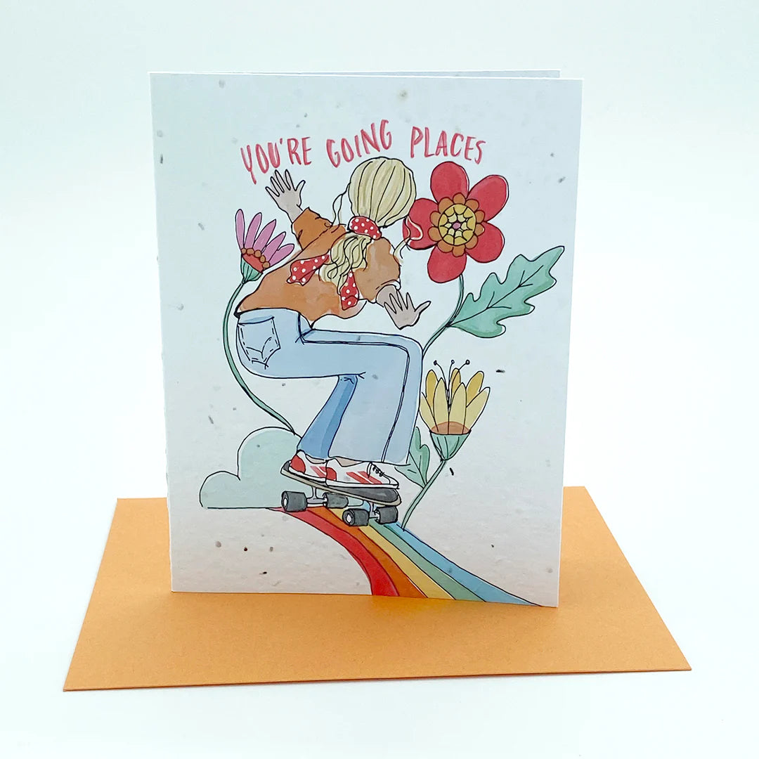 Jill + Jack  Plantable Greeting Card - You're Going Places Skater Girl
