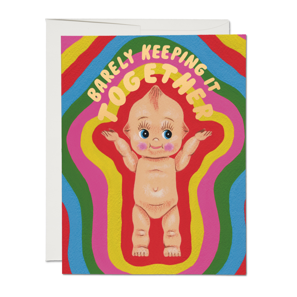 Red Cap Cards Greeting Card - Barely Keeping It Together Kewpie
