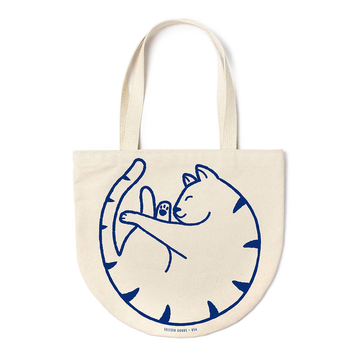 Round Canvas Tote - Curled Cat