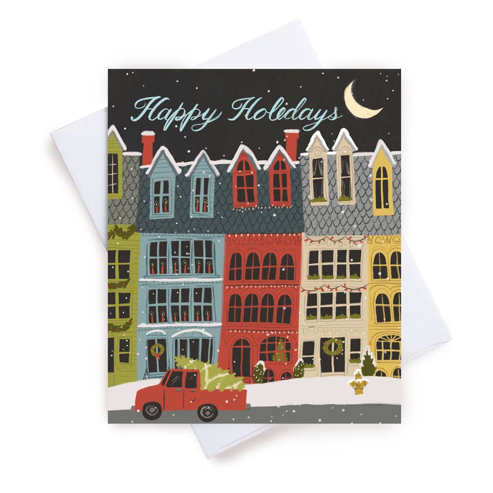Happy Holidays City Street Greeting Card