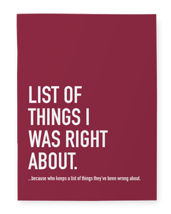 Classy Cards Notebook - Things I Was Right About