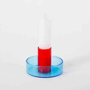 Duo Tone Glass Candlestick Holder - Blue/Red