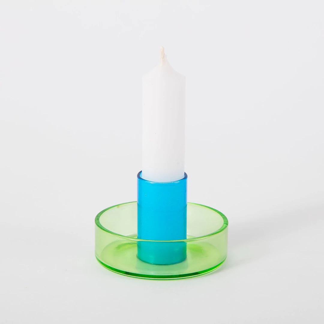 Duo Tone Glass Candlestick Holder - Green/Blue (1)