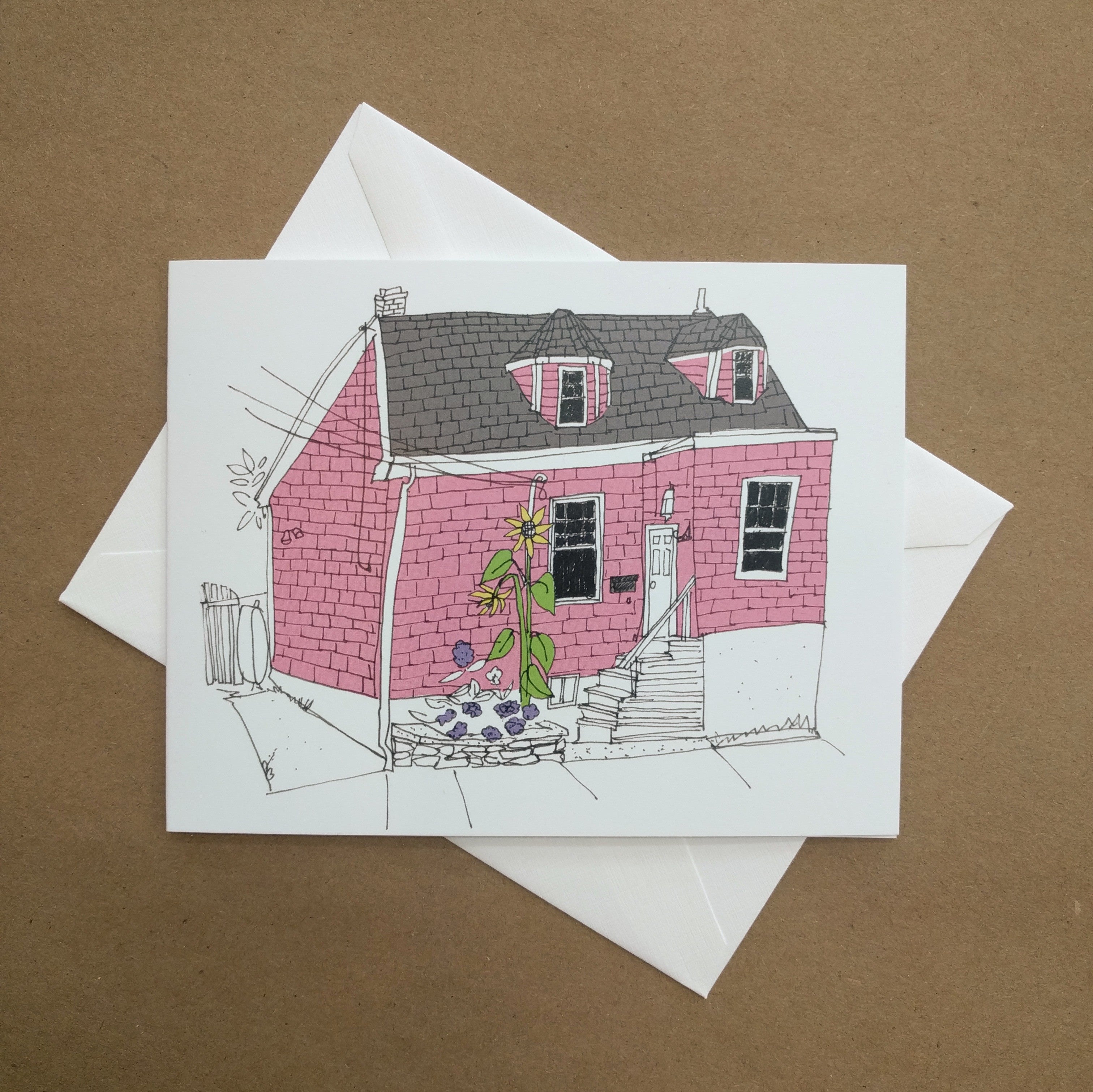 Emma Fitzgerald Greeting Card - Pink House With Sunflower
