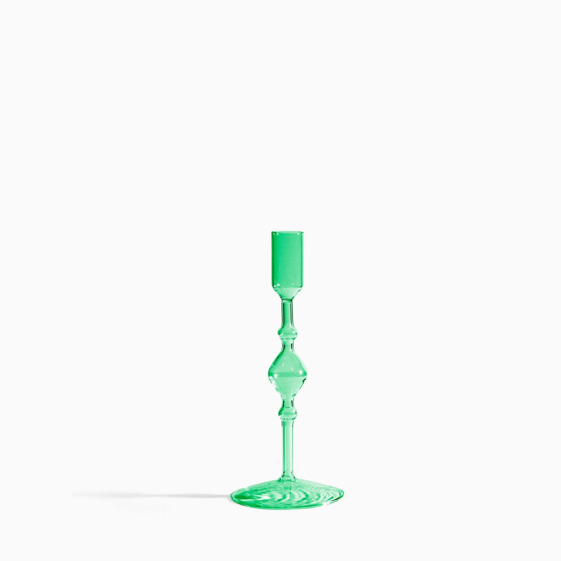 Glass Candlestick Holder - Green 8"