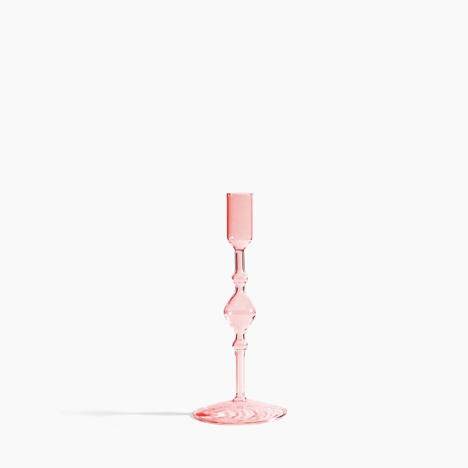 Glass Candlestick Holder - Pink 8"
