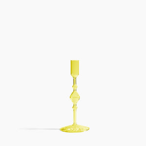 Glass Candlestick Holder - Yellow 8"