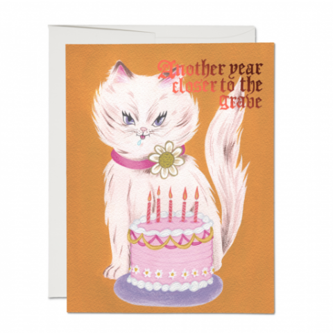 Red Cap Cards Greeting Card - Kitty and Cake
