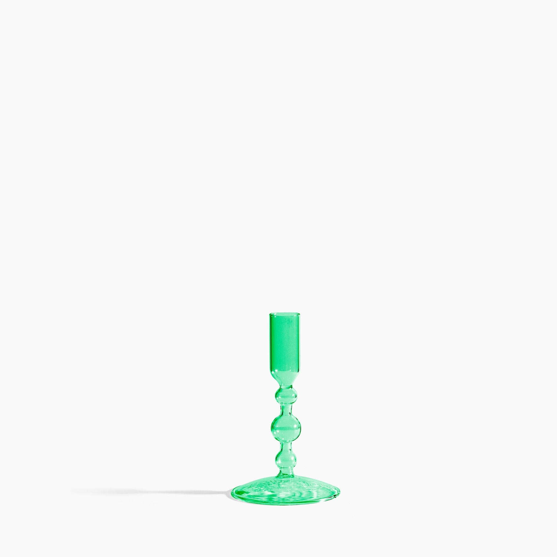 Glass Candlestick Holder - Green 6"