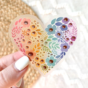Sticker - Clear Pride Rainbow Floral Heart