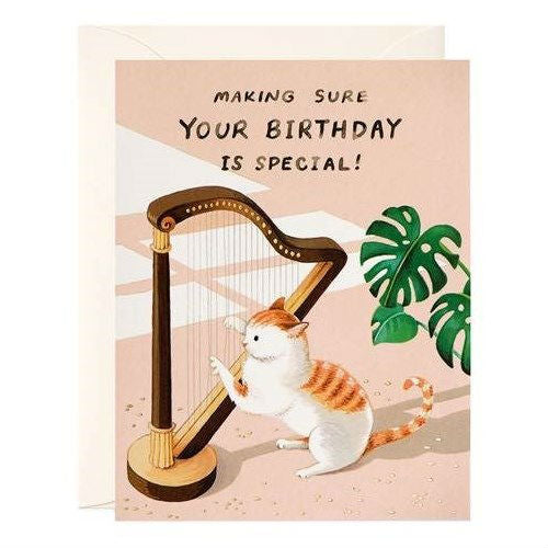 JooJoo Paper Greeting Card - Cat and Harp
