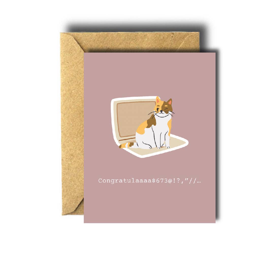 Bee Unique Greeting Card - Cat on Laptop Congratulations