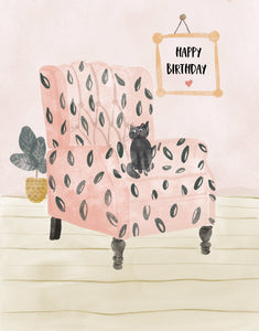 Poplar Paper Co. Greeting Card - Happy Birthday Cat in the Chair